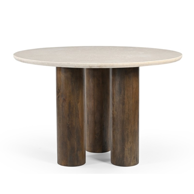 HIPPO 120 TRAVERTINO DINING TABLE ROUND   120 × 120 × 77 cm (L x W x H)  τραπ;έζι  απο  ξυλο mango