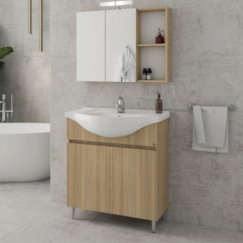 Drop Alfa 75 Μπεζ Έπιπλο Δαπέδου με 2 Ντουλάπια & Καθρέφτη Ντουλάπι Slavonia Oak 71x33cm 5FAF075SO