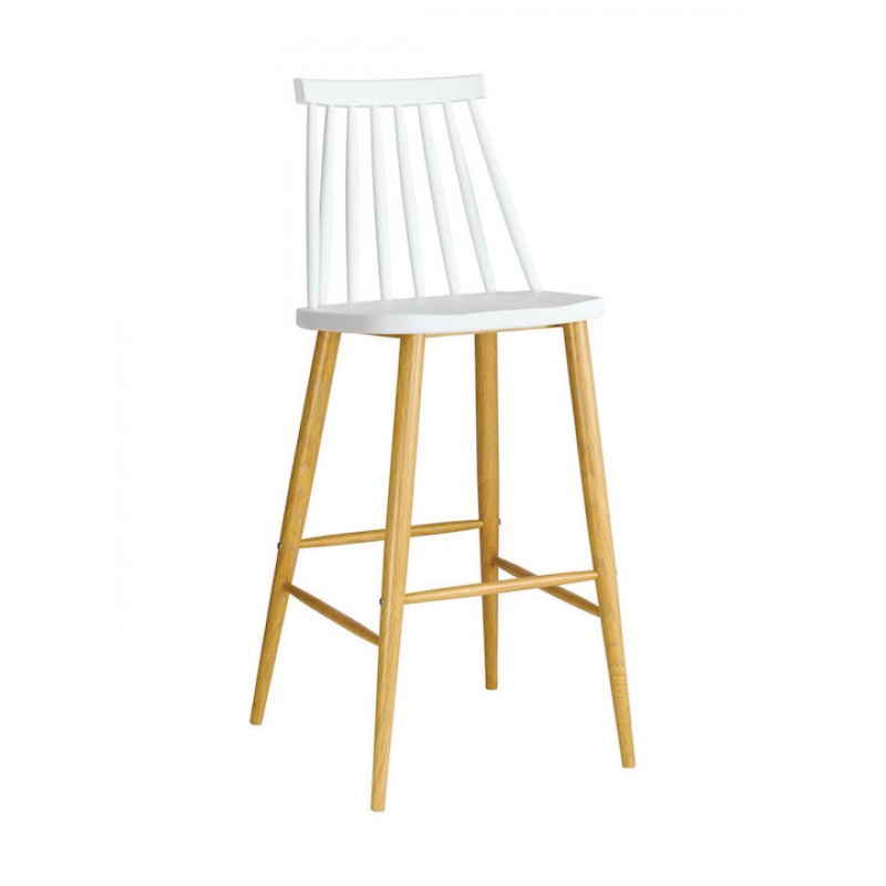 LAVIDA Σκαμπό BAR με Πλάτη, Μέταλλο Βαφή Φυσικό, PP Άσπρο Κωδικός: [Ε-00017845] ΕΜ153,1  (43x49x76/107cm)