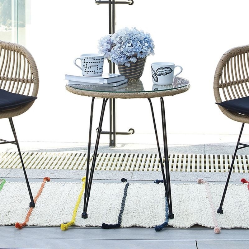 SALSA Τραπέζι Μέταλλο Βαφή Μαύρο, Wicker Φυσικό Κωδικός: [Ε-00019095] Ε244,Τ