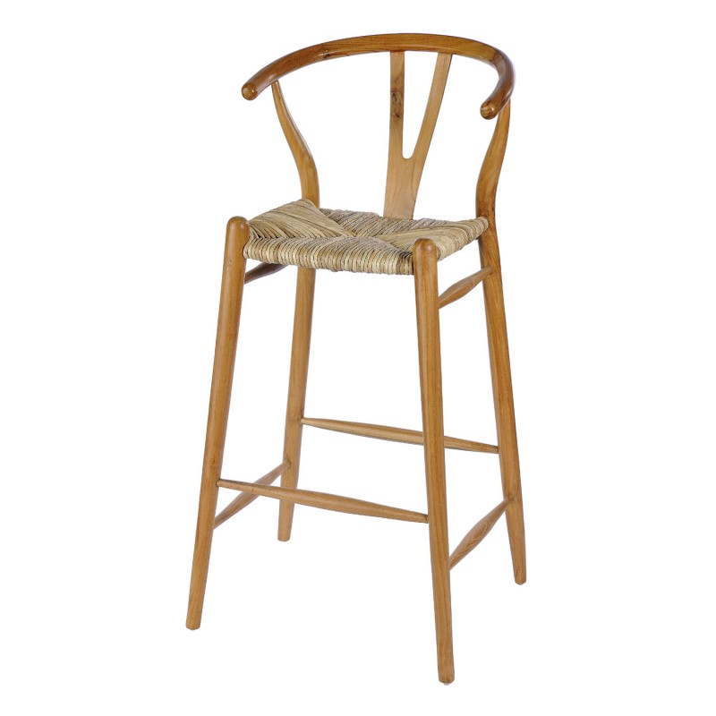 Σκαμπό bar από ξύλο Teak και Rush κάθισμα Carson – 122374  