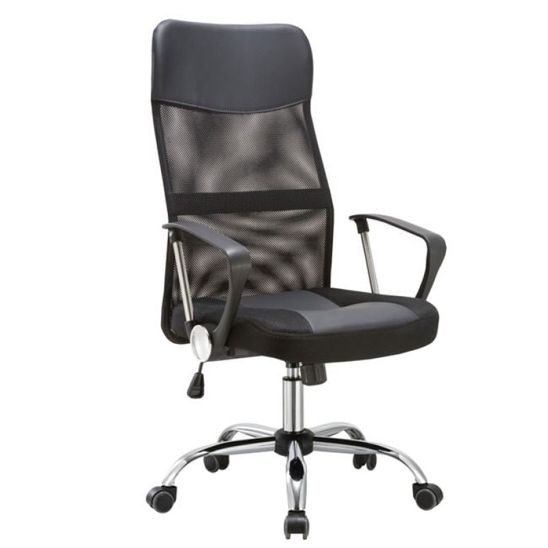 BF2400-PVC Πολυθρόνα Γραφείου Διευθυντή, Βάση Χρώμιο, Pvc Μαύρο - Mesh Μαύρο Κωδικός: [Ε-00018623] ΕΟ502,1P