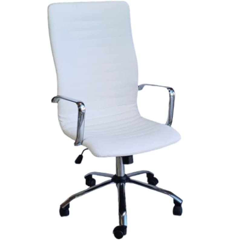 D1401 πολυθρόνα διευθυντού δερματίνη pvc ΛΕΥΚΗ, 55x50xH108/119