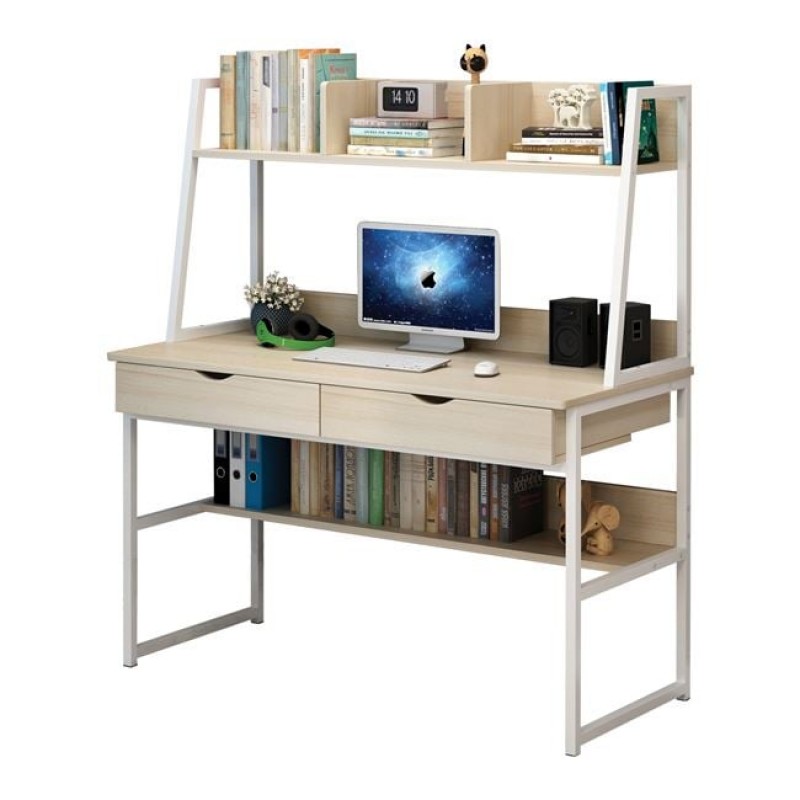 ΓΡΑΦΕΙΟ 2 Συρτάρια 2 Ράφια Μέταλλο Βαφή Άσπρο, MDF - Melamine Απόχρωση Maple Κωδικός: [Ε-00021926] ΕΟ404,2