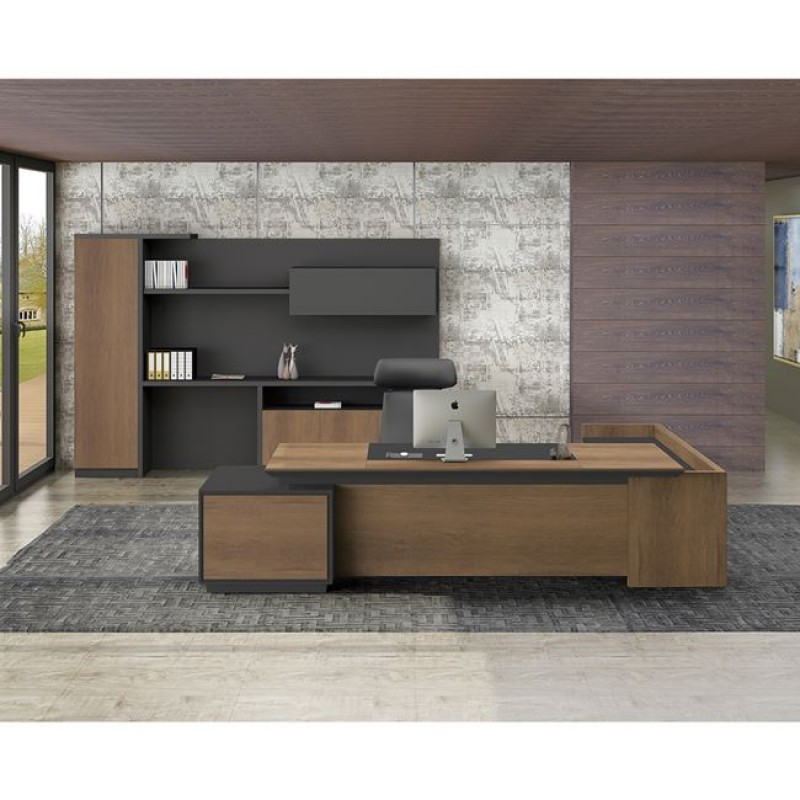 PROLINE Γραφείο Αριστερή Γωνία Απόχρωση Καρυδί Δρυς - Μαύρο Κωδικός: [Ε-00020603] ΕΟ964,L