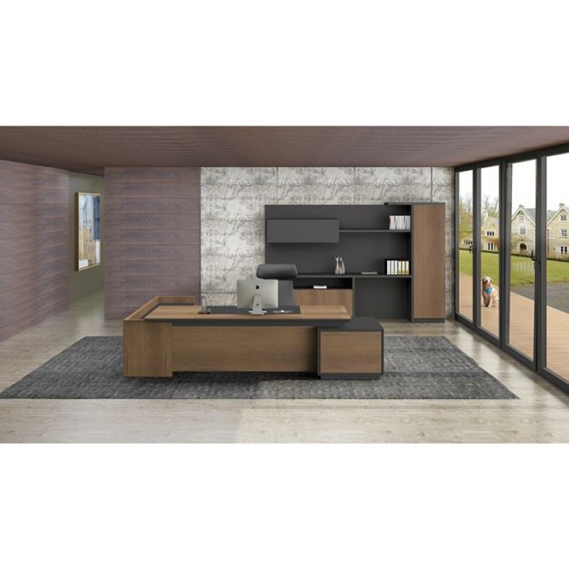 PROLINE Γραφείο Δεξιά Γωνία Απόχρωση Καρυδί Δρυς - Μαύρο Κωδικός: [Ε-00020856] ΕΟ964,R