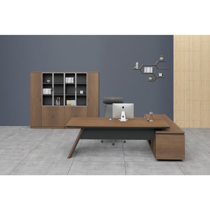 PROLINE Γραφείο Αριστερή Γωνία Απόχρωση Καρυδί Δρυς - Μαύρο Κωδικός: [Ε-00020608] ΕΟ966,L