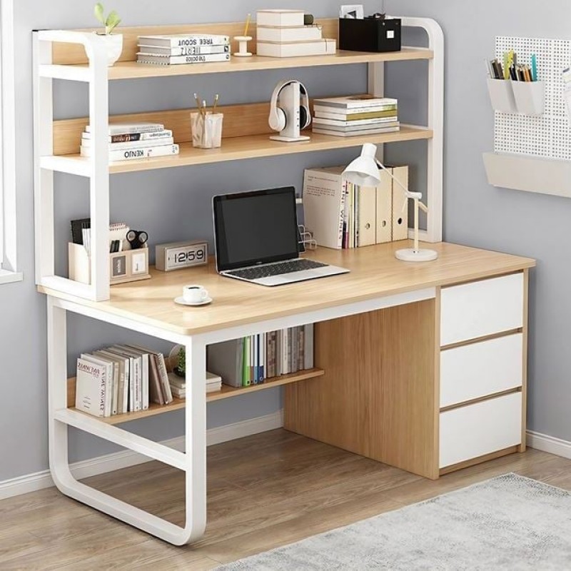 ΓΡΑΦΕΙΟ Η/Υ 3 Συρτάρια 3 Ράφια Μέταλλο Βαφή Άσπρο, MDF Απόχρωση Φυσικό Κωδικός: [Ε-00025835] ΕΟ406,2