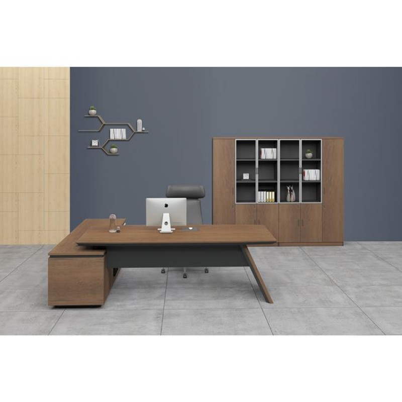 PROLINE Γραφείο Δεξιά Γωνία Απόχρωση Καρυδί Δρυς - Μαύρο Κωδικός: [Ε-00020857] ΕΟ966,R