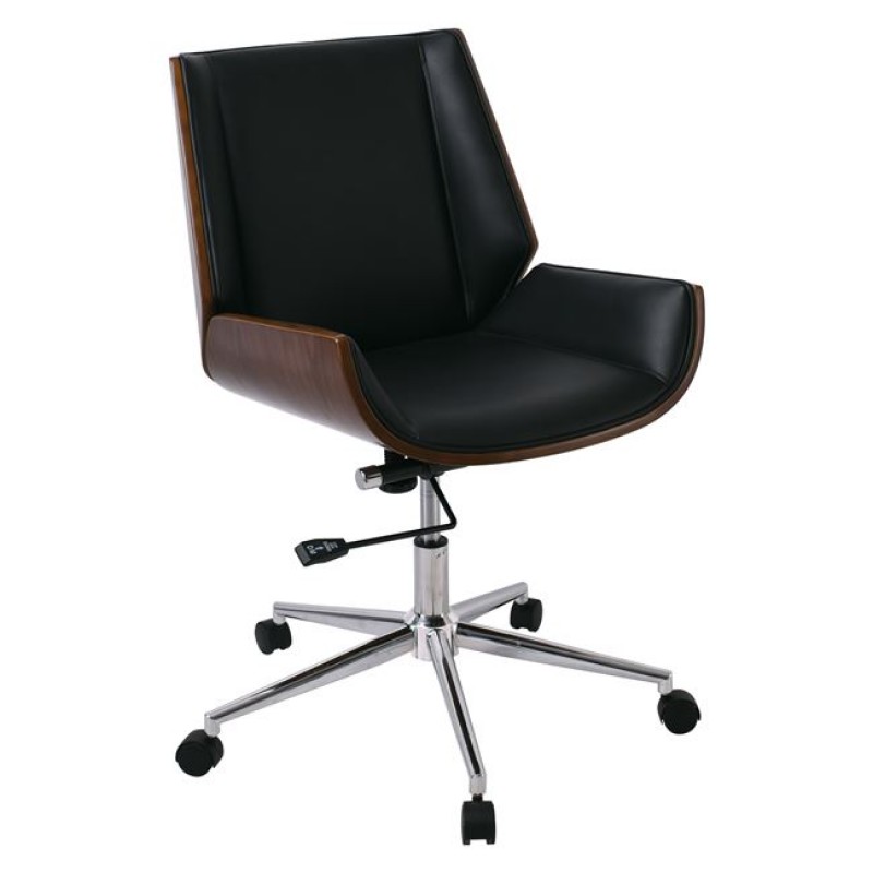 BF9860 Πολυθρόνα Γραφείου Μέταλλο Χρώμιο Καρυδί - Pu Μαύρο Κωδικός: [Ε-00021089] ΕΟ538,1