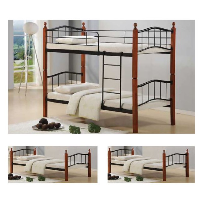 BUTTON Κρεβάτι Κουκέτα Μέταλλο Βαφή Μαύρο, Ξύλο Καρυδί Κωδικός: [Ε-00012157] Ε8038