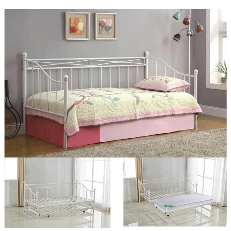 MARIN Daybed Κρεβάτι (90x190) + Βοηθητικό Κρεβάτι (85x185) Μέταλλο Βαφή Άσπρο Κωδικός: [Ε-00018987] Ε8043,2