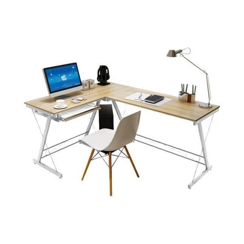 ΓΡΑΦΕΙΟ Η/Υ Γωνία, Μέταλλο Βαφή Άσπρο, Επιφάνεια Απόχρωση Maple Κωδικός: [Ε-00023272] ΕΟ408,2Α