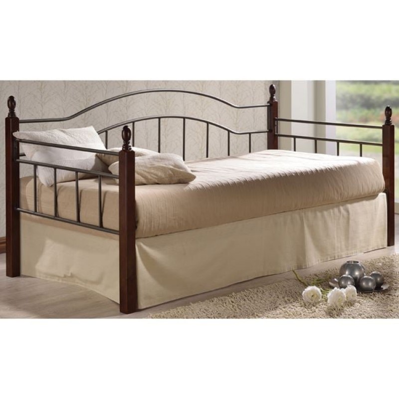 VINCENT Daybed Κρεβάτι Μονό Μέταλλο Βαφή Μαύρο, Ξύλο Καρυδί Κωδικός: [Ε-00017401] Ε8072