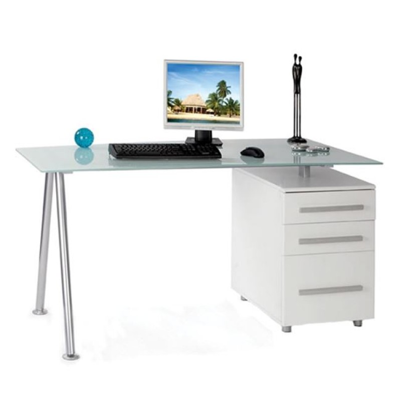 ΓΡΑΦΕΙΟ Μέταλλο Βαφή Άσπρο - MDF Άσπρο - Γυαλί Άσπρο Κωδικός: [Ε-00014923] ΕΟ413,1