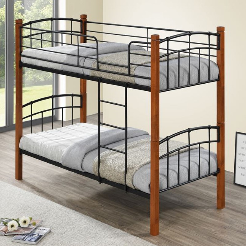 NORTLAN Κρεβάτι Κουκέτα Μέταλλο Βαφή Μαύρο, Ξύλο Καρυδί Κωδικός: [Ε-00025814] Ε80730