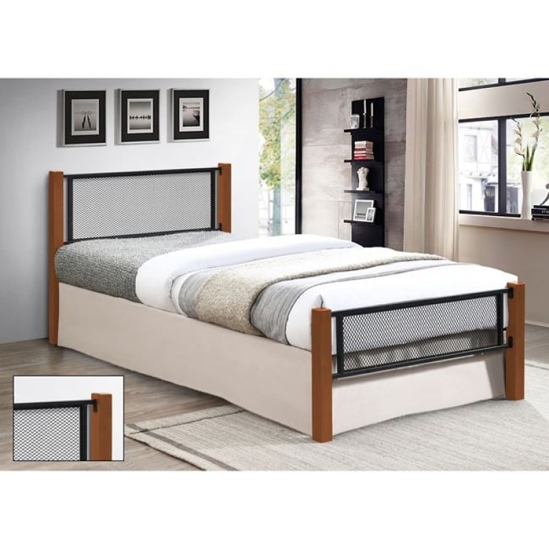 ΝΕΤ Κρεβάτι Μονό για Στρώμα 90x190cm, Μέταλλο Βαφή Μαύρο, Ξύλο Καρυδί Κωδικός: [Ε-00025348] Ε8048