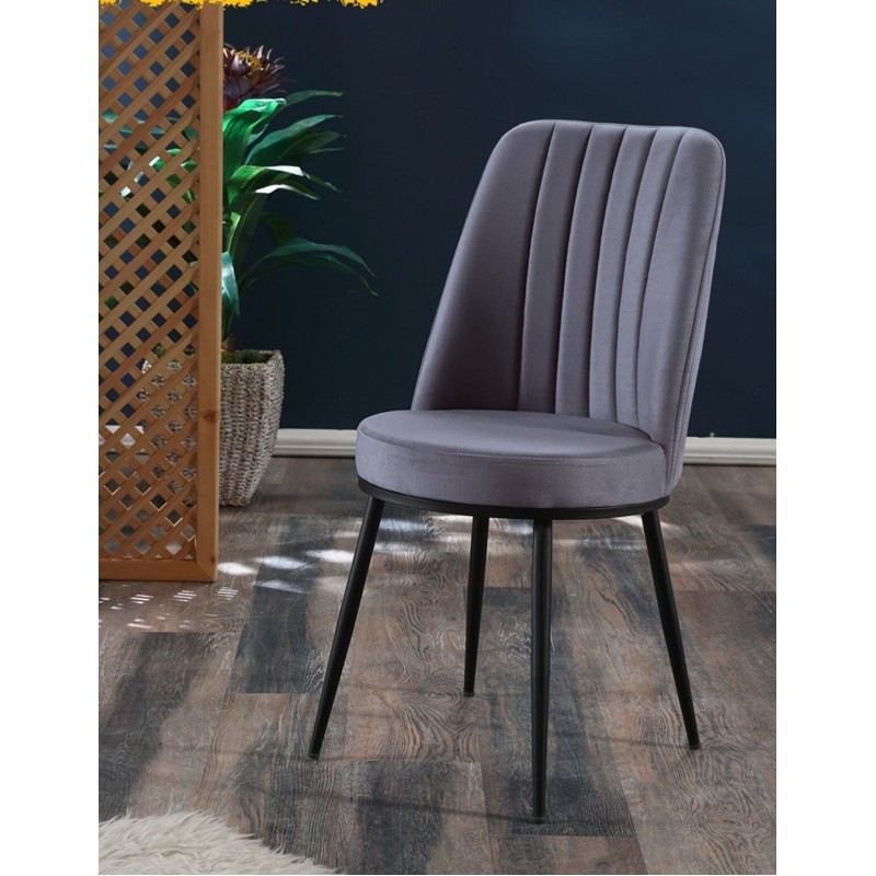 Καρέκλα Τραπεζαρίας με Επένδυση Δερματίνης Γκρι 47x46x92εκ.Κωδικός: FD-GOLD-GREY