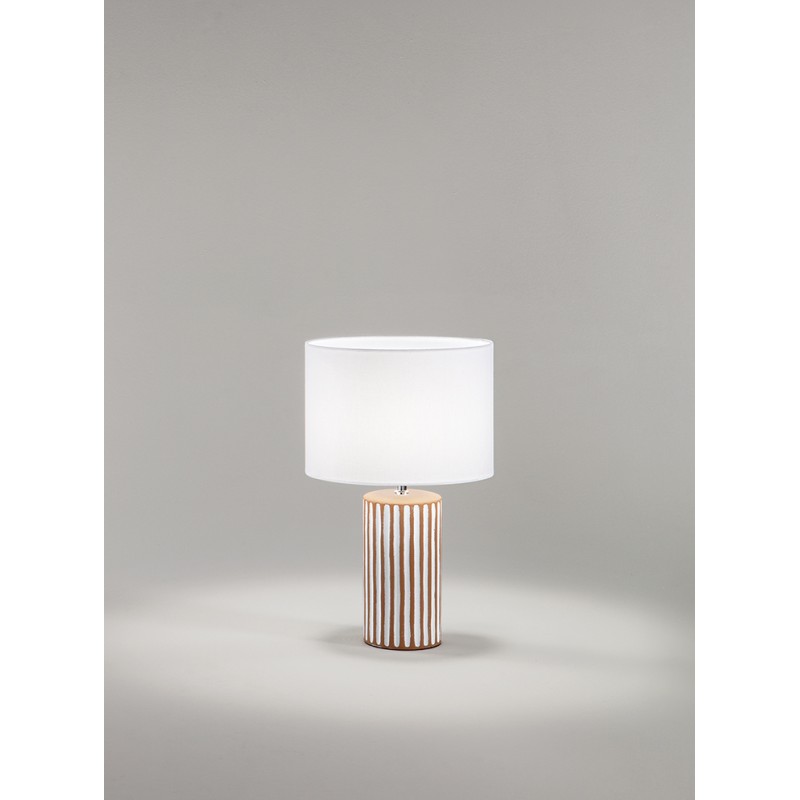 TRIBALE 8288 E Επιτραπέζιο φωτιστικό κεραμικό με υφασμάτινο καπέλο PERENZ Ø28cm καφέ ριγέ - λευκό