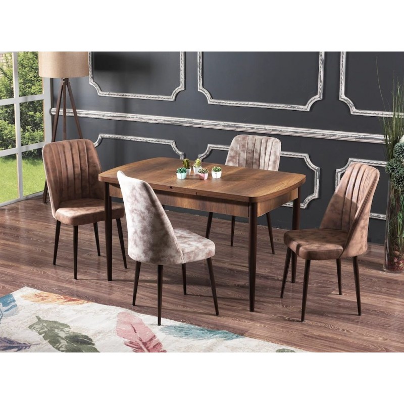 Τραπέζι Τραπεζαρίας Επεκτεινόμενο Ξύλινο με Μεταλλικό Σκελετό Καρυδί 130(+40)x80x75εκ.Κωδικός: FD-FLYWOOD