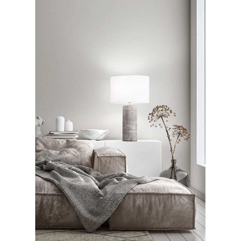 TRIBALE 8286 N Επιτραπέζιο φωτιστικό κεραμικό με υφασμάτινο καπέλο PERENZ Ø32cm γκρι - λευκό