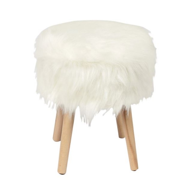 JAMO Αποθηκευτικό Σκαμπό Βοηθητικό, Συνθετική Γούνα Άσπρο, Πόδια Φυσικό. Κωδικός: [Ε-00021608] Ε7033,1