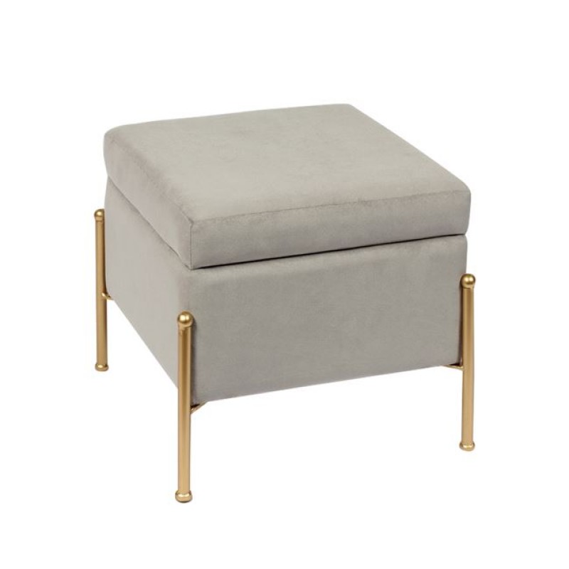 RAY Αποθηκευτικό Σκαμπό, Μέταλλο Βαφή Χρυσό, Ύφασμα Velure, Απόχρωση Γκρι Κωδικός: [Ε-00021607] Ε7031,4