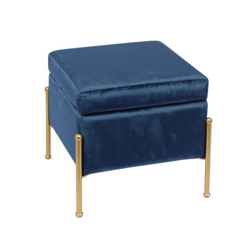 RAY Αποθηκευτικό Σκαμπό, Μέταλλο Βαφή Χρυσό, Ύφασμα Velure, Απόxρωση Μπλε Κωδικός: [Ε-00021604] Ε7031,1