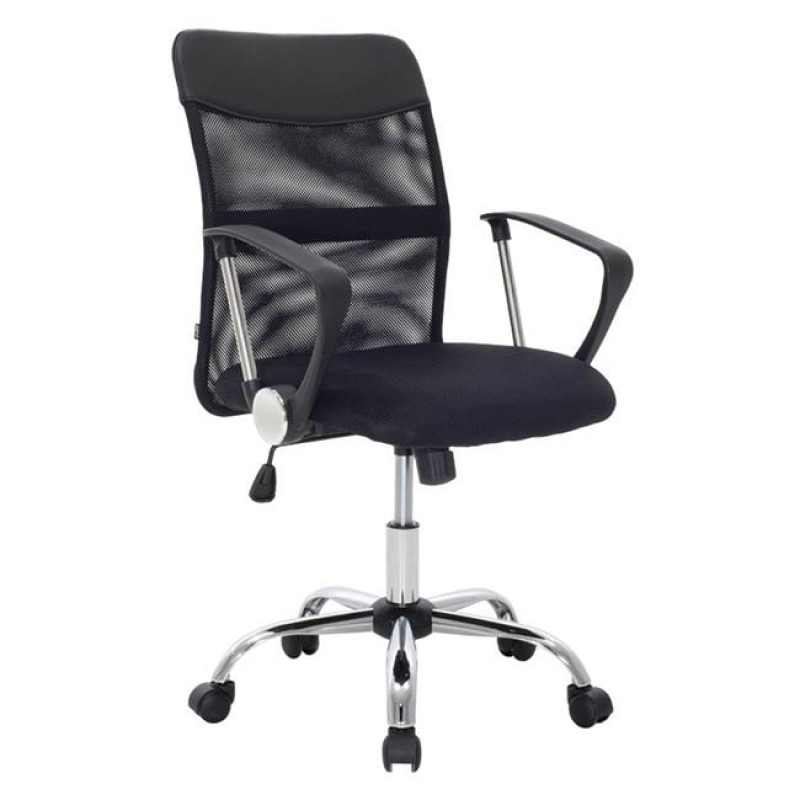 BF2401 Πολυθρόνα Γραφείου Βάση Χρώμιο, Ύφασμα & Mesh Απόχρωση Μαύρο Κωδικός: [Ε-00023501] ΕΟ610,1