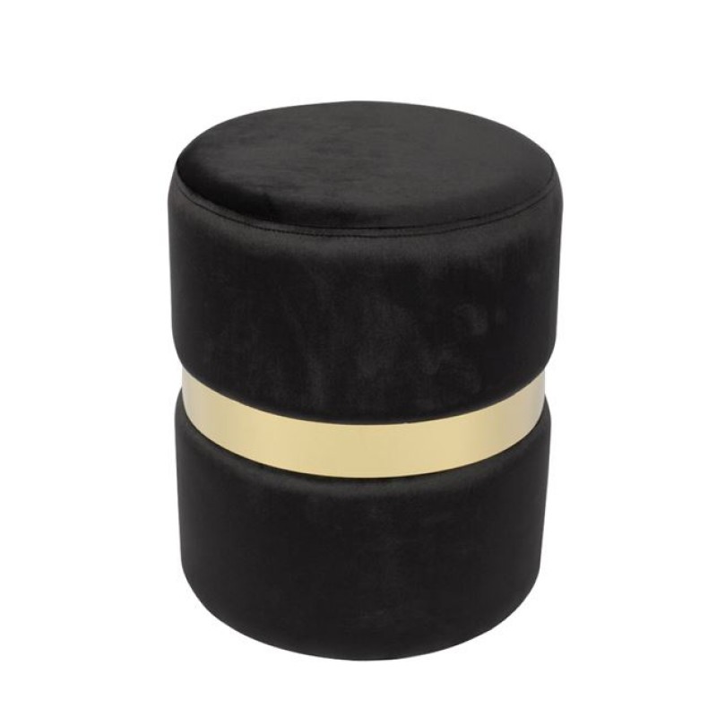 TOMMY Σκαμπό Βοηθητικό, Χρώμιο Χρυσό, Ύφασμα Velure Απόχρωση Μαύρο Κωδικός: [Ε-00021623] Ε7037,1