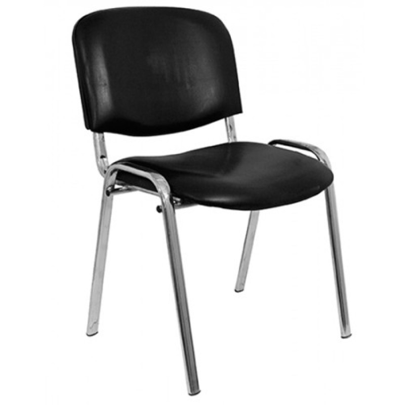 ISO καρέκλα επισκέπτη σκελετός ΧΡΩΜΙΟΥ κάθισμα ΔΕΡΜΑΤΙΝΗ ΜΑΥΡΗ, 53x42xΗ80