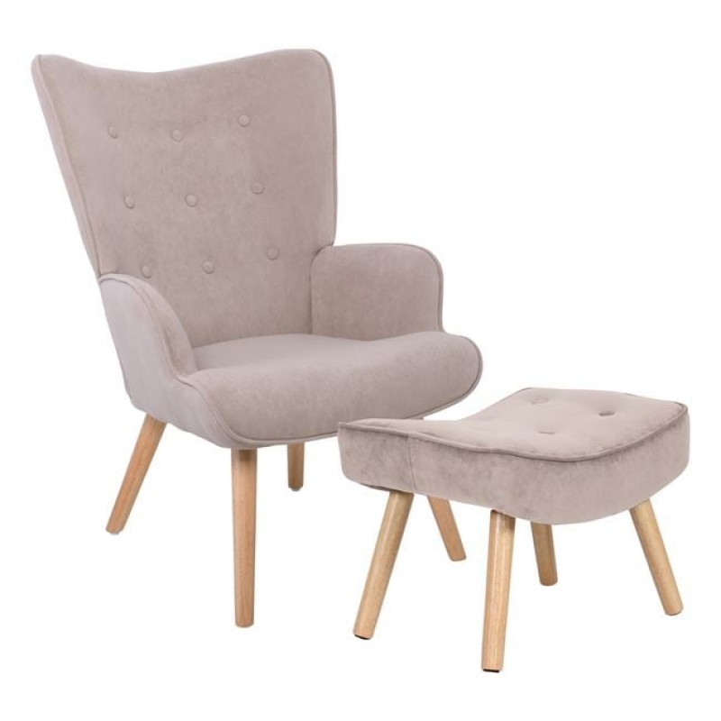 ALMA Πολυθρόνα - Μπερζέρα με Σκαμπό - Υποπόδιο Φυσικό Ύφασμα Velure Ανοιχτό Καφέ,K/D Κωδικός: [Ε-00022836] Ε7141,2