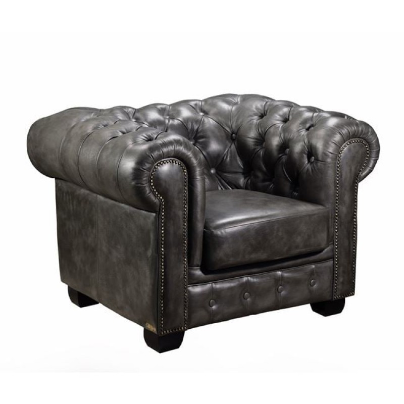 CHESTERFIELD Birmingham Πολυθρόνα Σαλονιού Καθιστικού, Δέρμα Antique Grey Κωδικός: [Ε-00020005] Ε9574,12