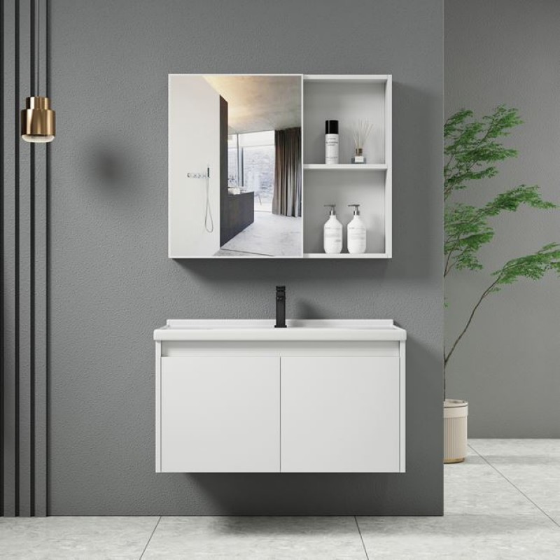 IDEA-1 Set Έπιπλο Κρεμαστό Μπάνιου Άσπρο, Καθρέπτης + Πάγκος με Νιπτήρα και Μπαταρία Κωδικός: [Ε-00025546] ΕΝ100,1