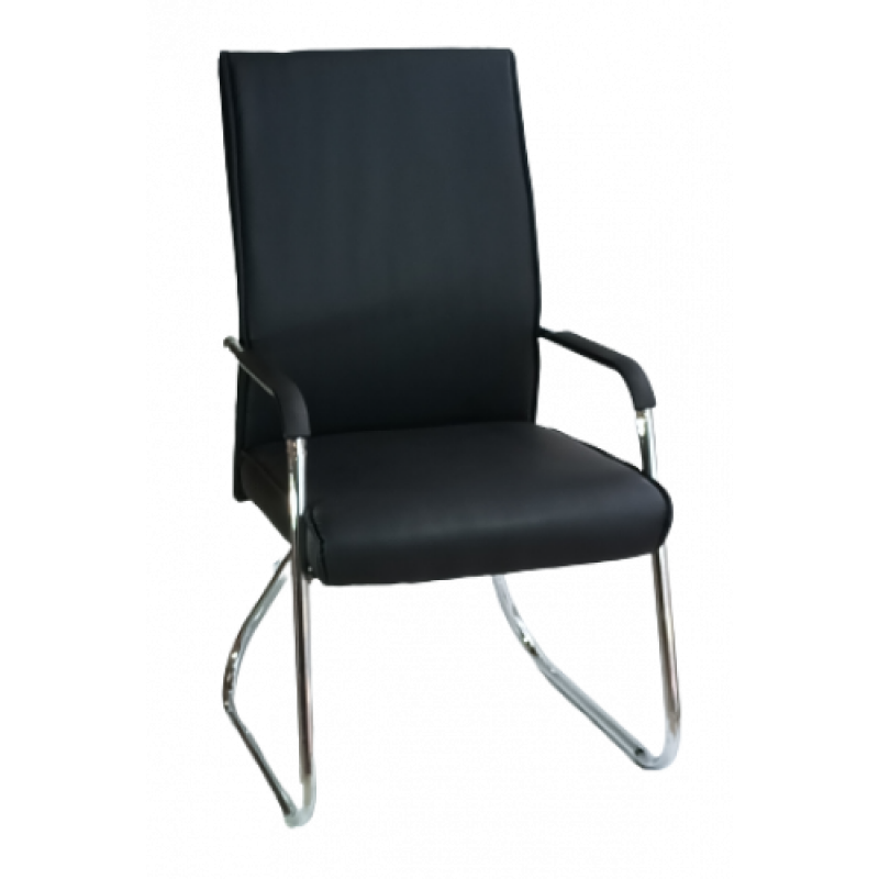 9924-GV πολυθρόνα επισκέπτη μεταλλική χρωμίου κάθισμα ΔΕΡΜΑΤΙΝΗ ΜΑΥΡΗ, 53x60xΗ100