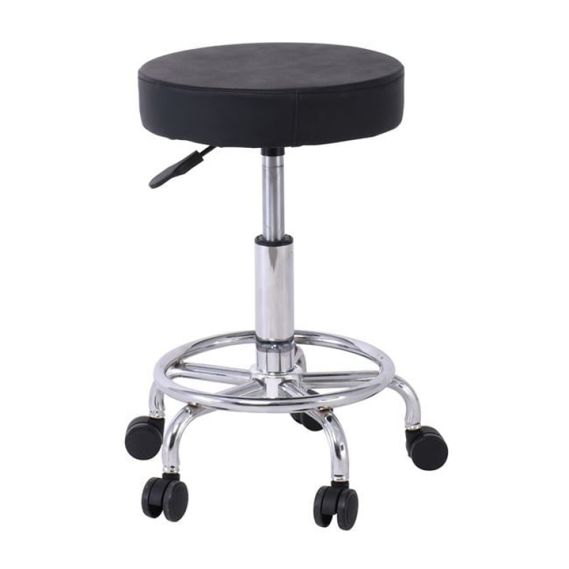 GLORY Σκαμπό με υποπόδιο, Βάση Χρώμιο, PU Μαύρο, Περιστρεφόμενο, Τροχήλατο Κωδικός: [Ε-00025776] ΕΜ407,2