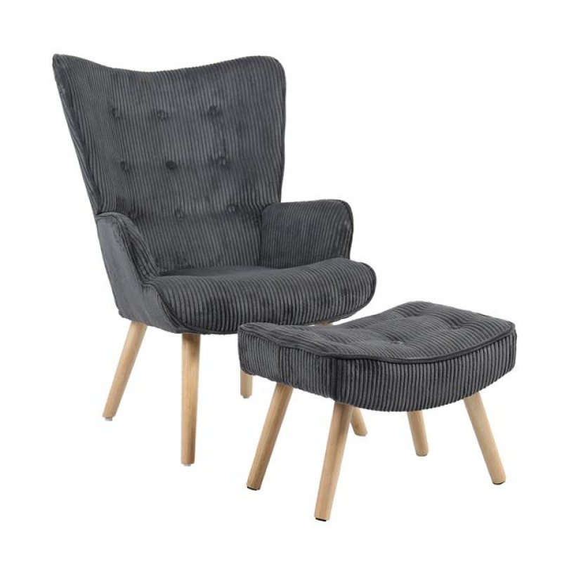 ALMA Πολυθρόνα - Μπερζέρα με Σκαμπό - Υποπόδιο Φυσικό Ύφασμα Κοτλέ Γκρι, K/D Κωδικός: [Ε-00025881] Ε7141,77