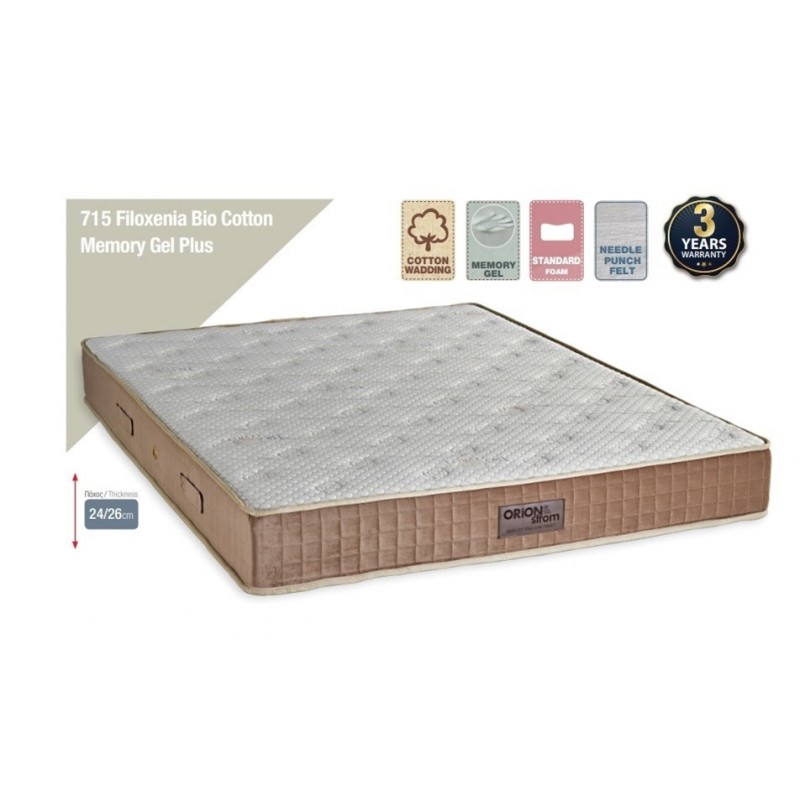 Orion Strom 715 Filoxenia Bio Cotton Memory Gel Plus Μονό Ορθοπεδικό Στρώμα Foam / Latex 90x200x25cm με ΕλατήριαΚωδικός Skroutz: 36467614