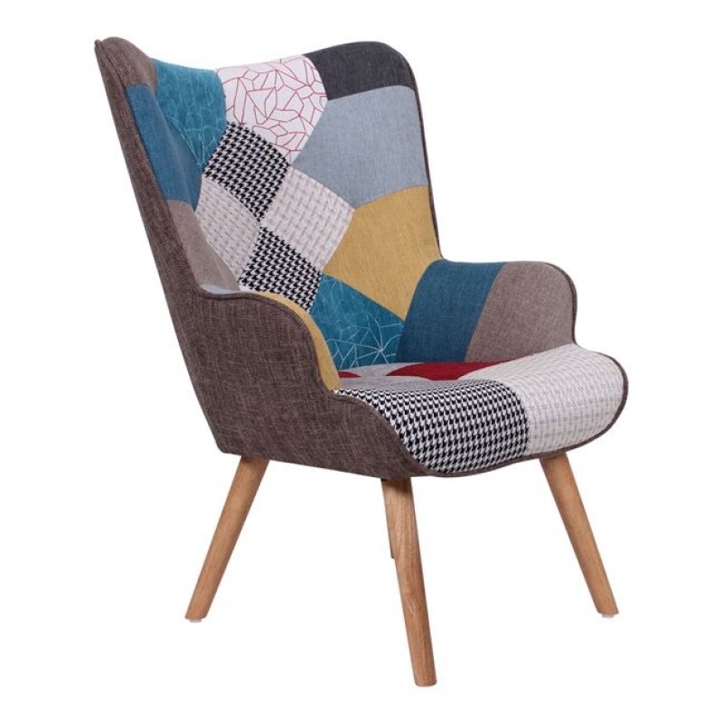 MARON Πολυθρόνα - Μπερζέρα Ξύλο Φυσικό, Ύφασμα Patchwork Κωδικός: [Ε-00022485] ΕΜ143,4