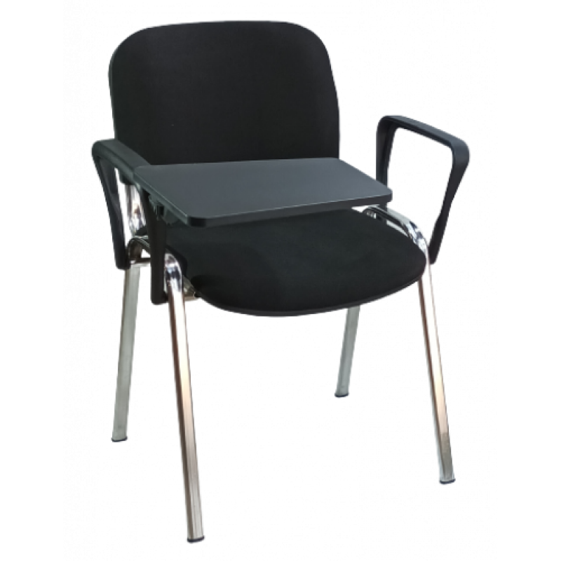 ISO-ANALOGIO καρέκλα επισκέπτη σκελετός ΧΡΩΜΙΟΥ κάθισμα ΔΕΡΜΑΤΙΝΗ ΜΑΥΡΗ, 53x42xΗ80