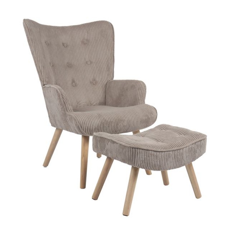 ALMA Πολυθρόνα - Μπερζέρα με Σκαμπό - Υποπόδιο Φυσικό Ύφασμα Κοτλέ Ανοιχτό Καφέ, K/D Κωδικός: [Ε-00025879] Ε7141,22