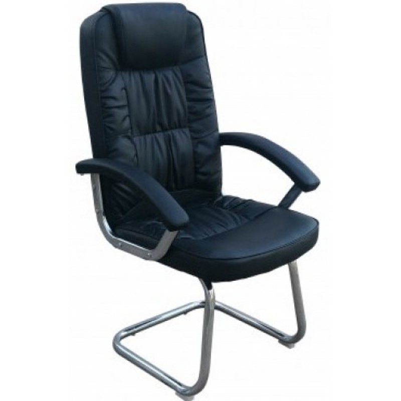 9928V πολυθρόνα επισκέπτη μεταλλική χρωμίου κάθισμα ΔΕΡΜΑΤΙΝΗ ΜΑΥΡΗ, 64x65xΗ110