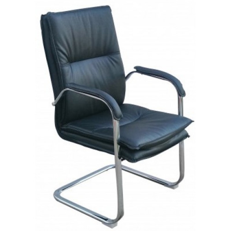  BF-2152 πολυθρόνα επισκέπτη χρωμίου κάθισμα ΔΕΡΜΑΤΙΝΗ ΜΑΥΡΗ, 58x65xΗ98