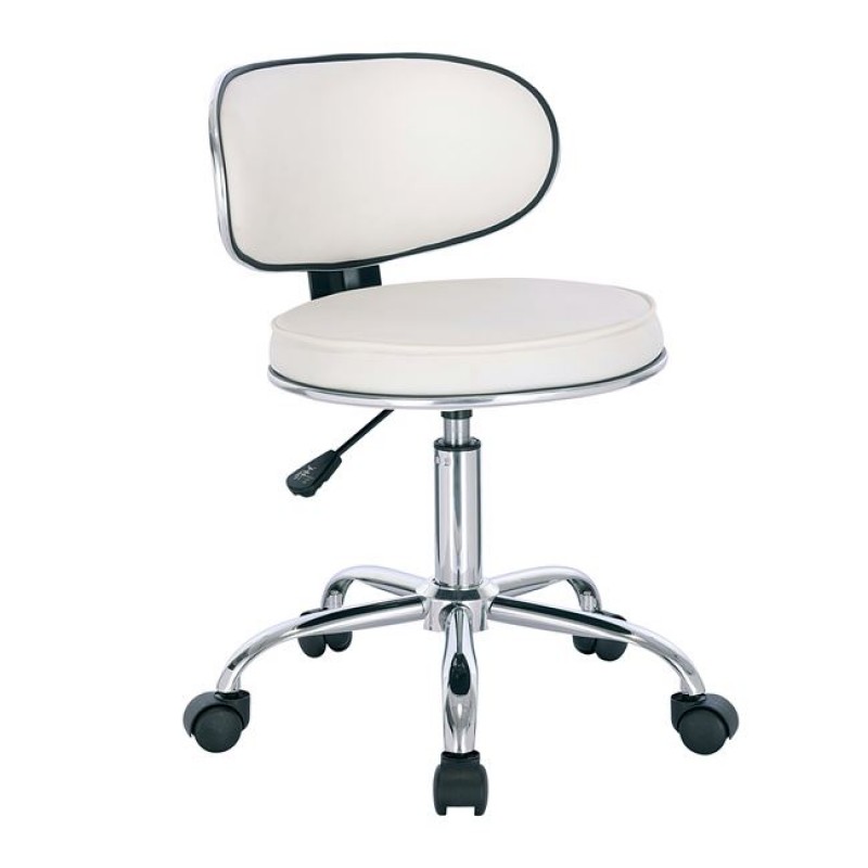 GLORY Σκαμπό με Πλάτη, Χρώμιο PU Άσπρο, Τροχήλατο, Ρύθμιση Ύψους, Περιστρεφόμενο Κωδικός: [Ε-00023123] ΕΜ404,1