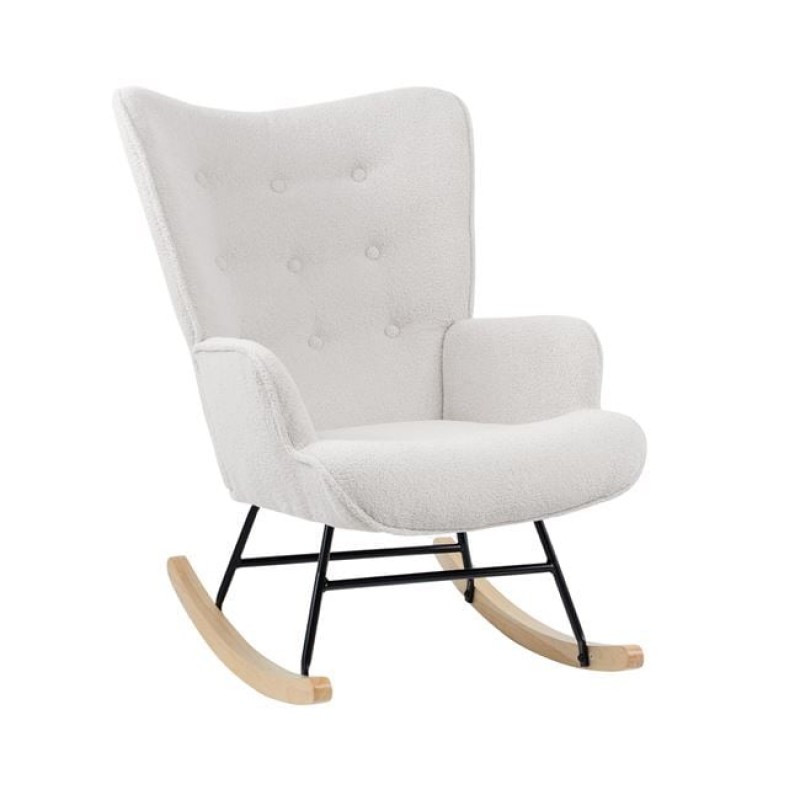 ALMA Rocking Πολυθρόνα Μπερζέρα Καθιστικού, Teddy Ύφ.Άσπρο, Βάση Μαύρο-Φυσικό Κωδικός: [Ε-00025160] Ε7143,8