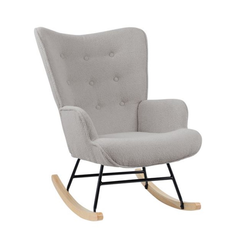 ALMA Rocking Πολυθρόνα Μπερζέρα Καθιστικού, Teddy Ύφ.Αν.Γκρι, Βάση Μαύρο-Φυσικό Κωδικός: [Ε-00025161] Ε7143,9