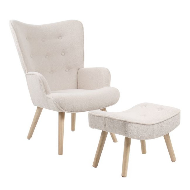 ALMA Πολυθρόνα - Μπερζέρα με Σκαμπό - Υποπόδιο Φυσικό, Teddy Ύφασμα Άσπρο, K/D Κωδικός: [Ε-00024647] Ε7141,1