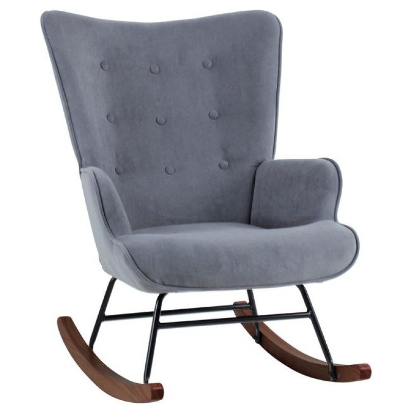 ALMA Rocking Πολυθρόνα Μπερζέρα Καθιστικού, Ύφασμα Velure Γκρι, Βάση Μαύρο-Καρυδί Κωδικός: [Ε-00026082] Ε7143,7Κ