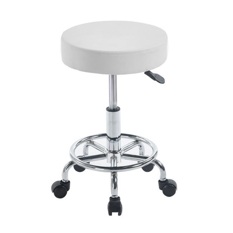 GLORY Σκαμπό με υποπόδιο, Βάση Χρώμιο, PU Άσπρο, Περιστρεφόμενο, Τροχήλατο Κωδικός: [Ε-00025984] ΕΜ407,1