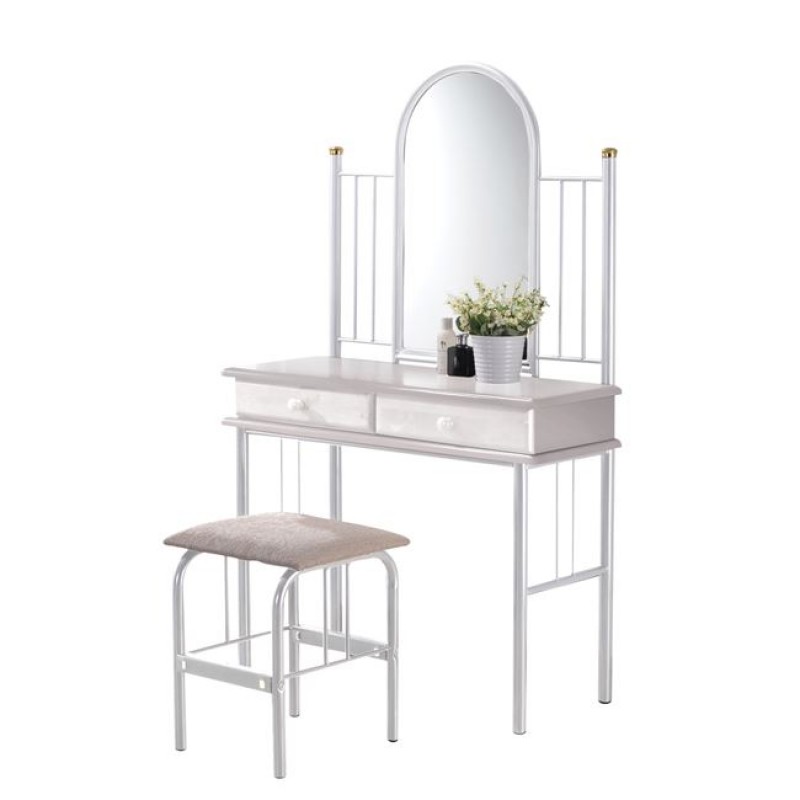 FLORA SET Τουαλέτα με Καθρέπτη + Σκαμπό 2 Συρτάρια, Μέταλλο Βαφή Άσπρο, Ξύλο Άσπρο Κωδικός: [Ε-00023333] Ε8028,1